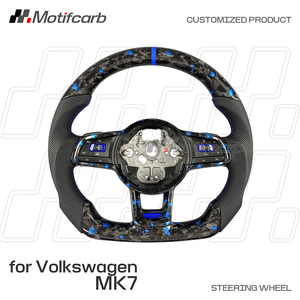 Volante de fibra de carbono forjado azul personalizado para Volkswagen MK7 Golf R GTI Scirocco Jetta 2015-2019, mejora del interior. - Product Image 2