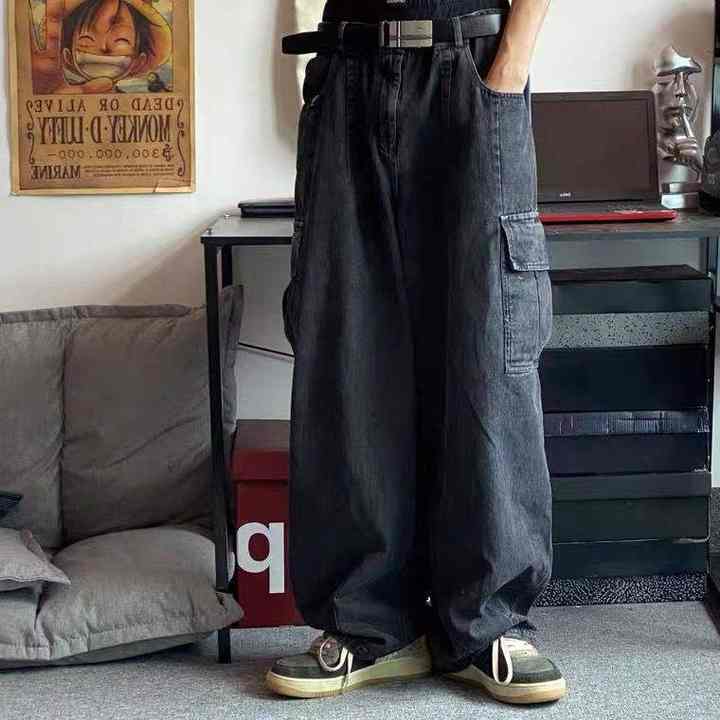 Riolio  Baggy Jeans Men's Oversize Cargo Korean Black Wide Pants Streetwear Hip Hop Harajuku Male Fashion Straight Denim Pants main image 0