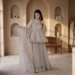 New Women's Tabby Silk Foil work Ready-made Lace Broder <b>Top</b> Salwar Kameez Set TENNECY Party Style All Seasons - Product Image 1