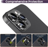 Protection d'écran et d'objectif de caméra de téléphone portable en verre trempé AFS, métal brillant, diamant, dureté 9H, ultra-fin, pour 15 14 13