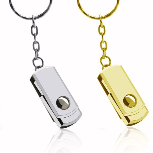 Key Chain Pen Drive Free Laser Logo Gold Silver Metal USB Flash Drive 2.0 512MB 1GB 2GB 4GB Swivel USB Memory Stick