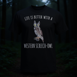 Camiseta Western Screech Owl con diseño para amantes de las aves, algodón negro, talla unisex para adultos - Product Image 3