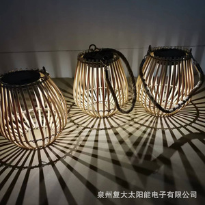 Solar Bamboo Lantern <b>Led</b> Outdoor Hanging Garden <b>Light</b> Portable With <b>Light</b> <b>Sensor</b> Mono Si Solar Cell - Product Image 2