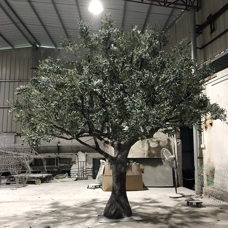 Albero di ulivo artificiale personalizzato ad alto contenuto di 13 piedi realizzato con tronco di legno in fibra di vetro con albero di olivo in materiale di ramo di plastica per caffè