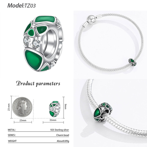 S925 Sterling Silver Green Enamel Geometric Spacer Bead Charm with CZ Zircon Fit 3MM <b>Snake</b> <b>Chain</b> <b>Bracelet</b> DIY Women Jewelry Gift - Product Image 3