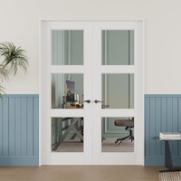 Porte intérieure moderne à battant français, 24"x 80", 1 vitre double transparente, noyau massif blanc, non finie, pour garde-manger, placard, chambre