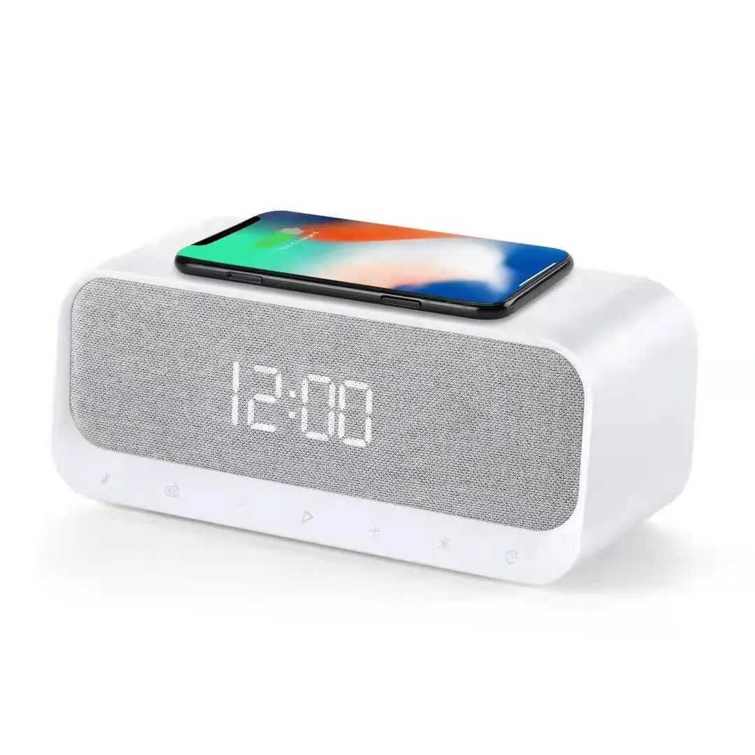 2022 Newest Portable Radio Bluetooths Speaker White LED Wireless Charger with Clock and Speaker for Home