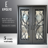 Porte de sécurité moderne en acier épais, décorée d'un motif de cerf exquis, anti-effraction, pour villas, entrée extérieure durable