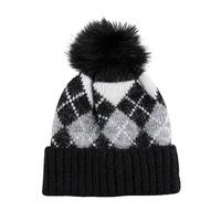 Nouveau bonnet pour enfant en gros certifié OEKO-TEX, avec logo personnalisé, en acrylique jacquard à carreaux, doublé polaire, tricoté, avec pompon, pour l'hiver