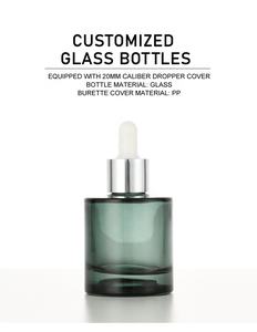 Botella de aceite esencial de vidrio teñido verde con cuentagotas plateado Botella cosmética protectora UV para aceites sensibles para el cuidado de la piel - Product Image 3