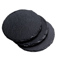 Dessous de verre rond en ardoise noire