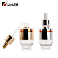 30ml 1oz Récipient vide pour huile essentielle de sérum de soin de la peau Flacon compte-gouttes en verre personnalisé avec distributeur de cosmétiques en argent et or