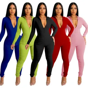 Atacado Feminino Manga Longa Rosca Zipper Romper Streetwear Macacão De Fitness Casual One Piece Ginásio Skinny Bodysuit Para As Mulheres