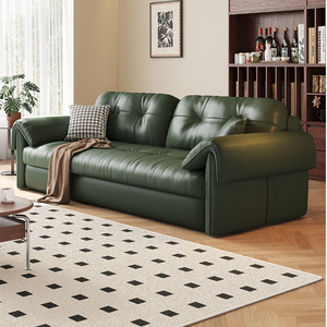 Canapé-<span class=keywords><strong>lit</strong></span> pliable rétro vert en cuir effet chat, multifonctionnel et télescopique, double usage intégré pour salon - Product Image 2