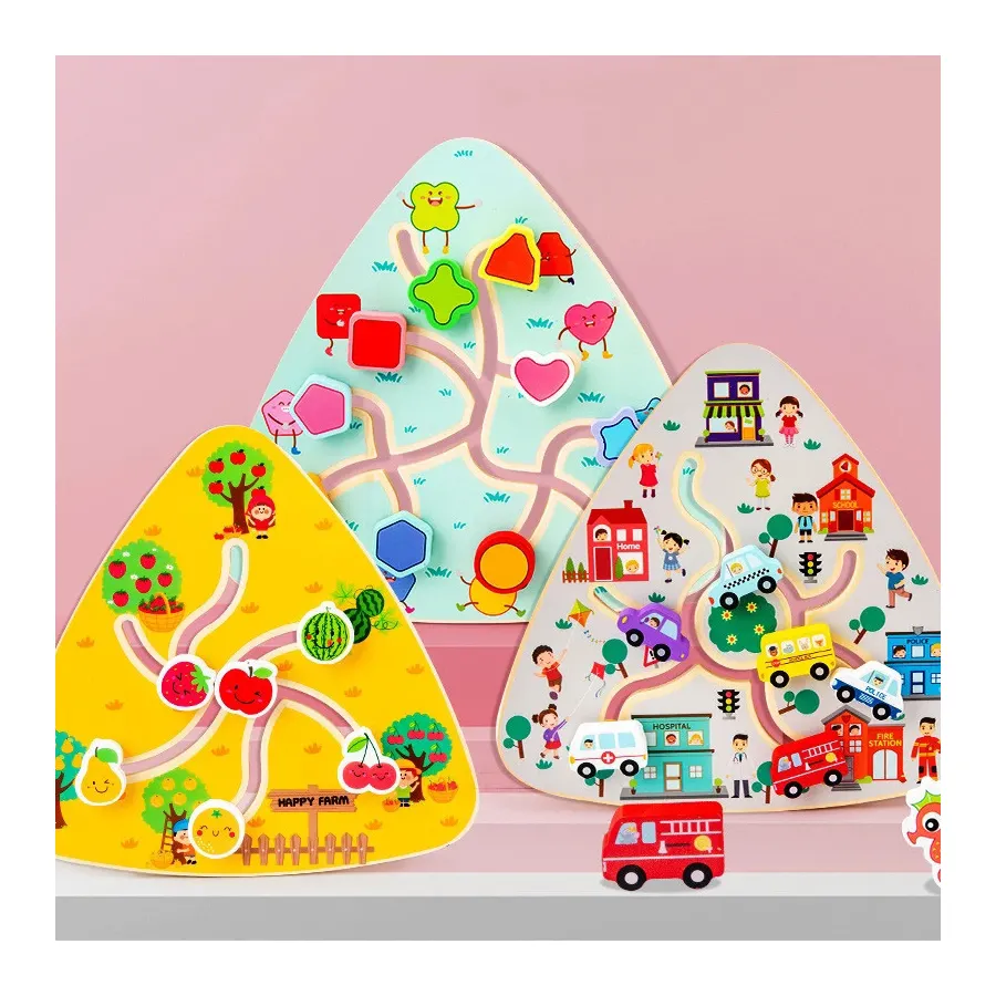 Montessori Early Educational Toys Digital Traffic Ocean Fruits Shape Matching Sets Interaction Game Wooden Jigsaw Puzzle