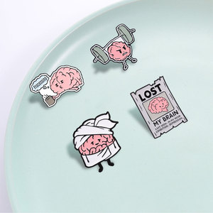 Set Pin Enamel Otak Kustom Lucu, Lencana Logam Kesehatan Mental, Pin Kerah Otak untuk Gym & Kebugaran, Hadiah Perhiasan Kreatif - Product Image 3