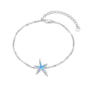 Perhiasan pantai desain baru hewan laut 925 perak murni dengan api biru Opal bintang laut gelang dapat disesuaikan