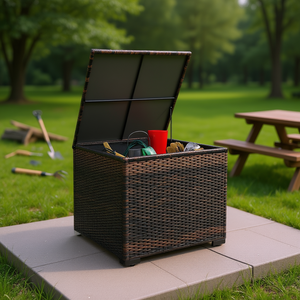 Casier de rangement en rotin 71x71x60.5cm, unité de rangement carrée pour outils d'extérieur, structure en fer, dégradé marron - Product Image 2