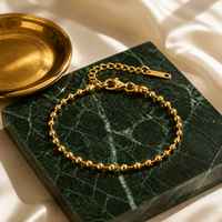 Bracelet en acier inoxydable plaqué or 18 carats PVD, motif géométrique religieux chrétien, chaîne à billes de 3 mm, perles délicates, pour femme