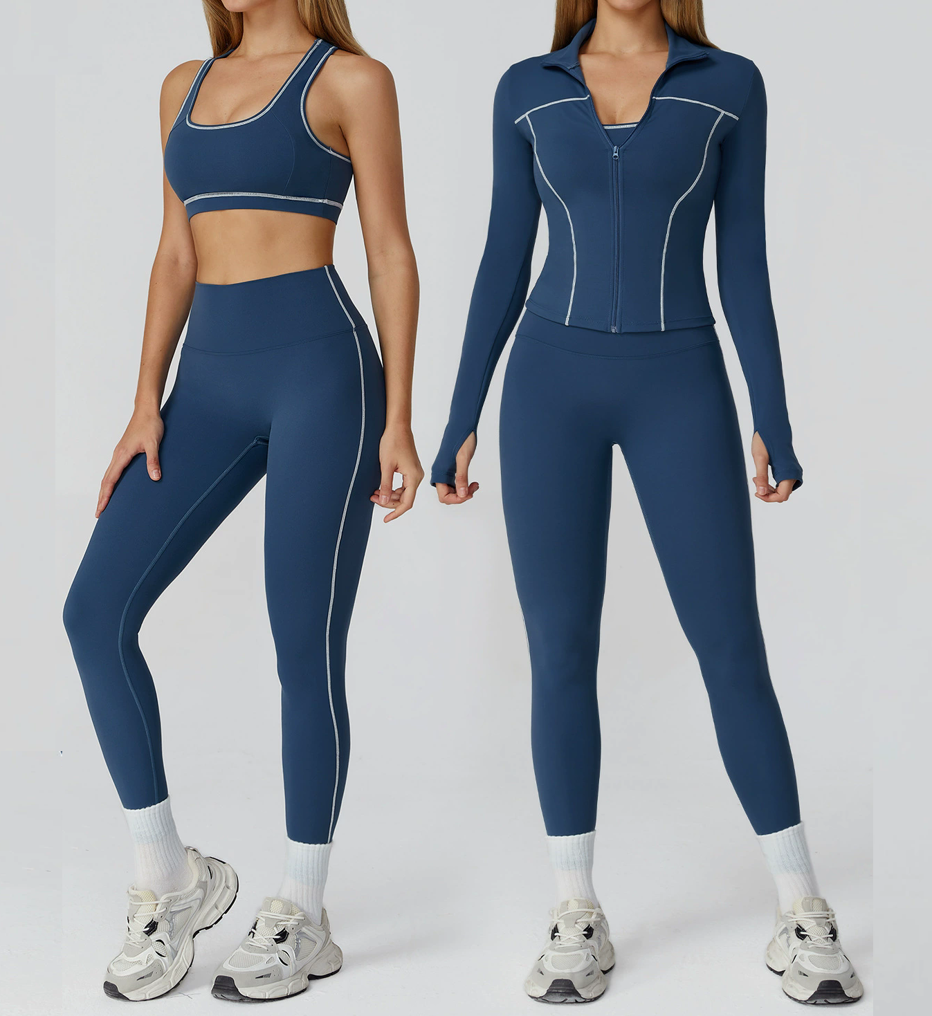 Color-Block Activewear Set: back view showing construction, seams and support