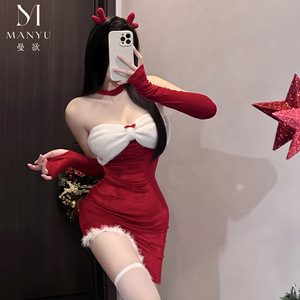 Lencería de Tentación con Diseño de Conejita Navideña Manyu, sin Tirantes, Irregular, Roja, para Año Nuevo, Modelo 9577 - Product Image 4