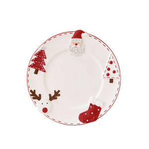 Assiettes à dîner rondes en céramique de style occidental, motif Père Noël nordique, assiettes à dessert créatives en relief - Product Image 1