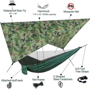 210T Nylon 2 Person Portable Outdoor Parachute Camping Nylon Tent Hammock Rain Fly Tent Tarp With Mosquito Net For Hiking Travel