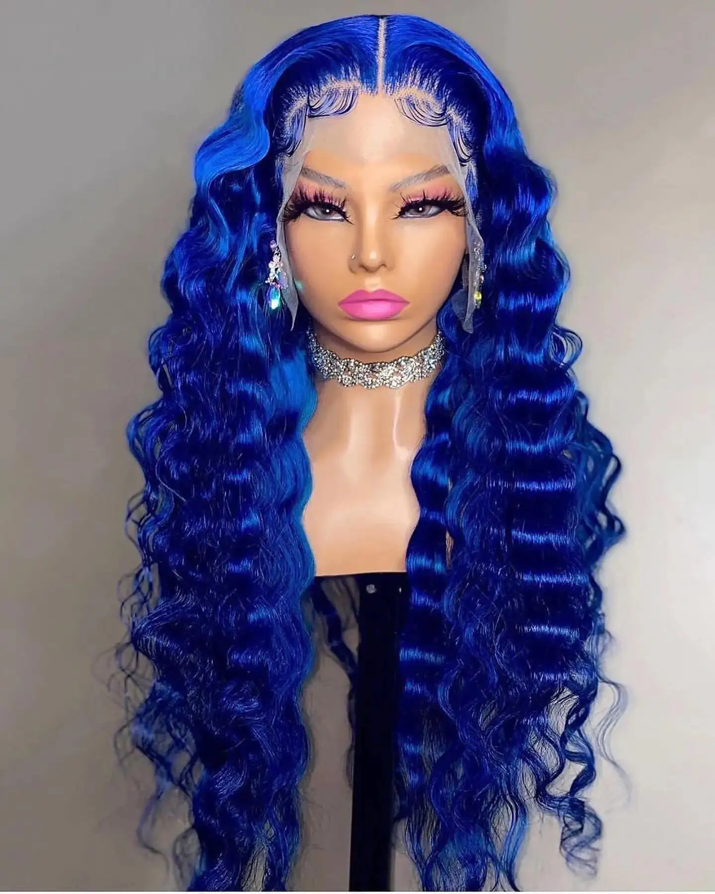 Wholesale Blue Color Human Lace Front Wigs Unprocessed blue Peruvian Human Hair Wig 40 Inch Long Blue Body Wave Wig