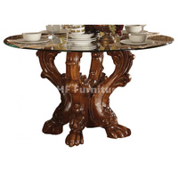 Mobilier de salle à manger américain en bois sculpté Plateau en verre Ensemble de petite table à manger en bois antique