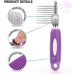 Peine desenredante para mascotas con logotipo personalizado, herramienta de peinado para perros y gatos con cuchillas de seguridad de acero de 2.5 pulgadas de largo - Product Image 5