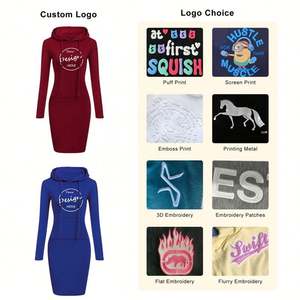 Vente en gros de vêtements de ville décontractés avec logo personnalisé sérigraphie de haute qualité en coton avec poches et ficelles en éponge française robe à capuche pour femmes - Product Image 2