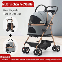 Poussette pliable multifonctionnelle moderne à 4 roues pour animaux de compagnie avec panier de transport séparé, chariot de voyage portable et panier de rangement pour chats