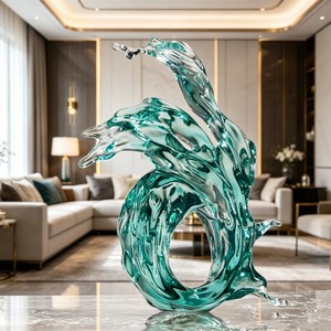 CP033 Sculpture <span class=keywords><strong>de</strong></span> bureau en polyrésine anti-décoloration, ornement décoratif en métal en forme <span class=keywords><strong>de</strong></span> poisson ondulé pour hall d'hôtel balnéaire et maison côtière - Product Image 2