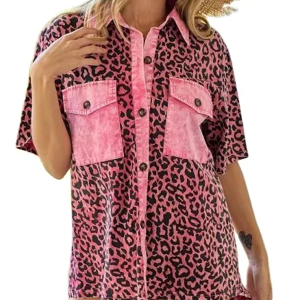 Großhandel Neuankömmling Casual Girl T-Shirt Leopard Printed Tops Elegante Frauen Bluse