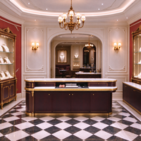 Vitrine de présentation sur mesure pour bijouterie de style classique de luxe, projet de décoration intérieure commerciale