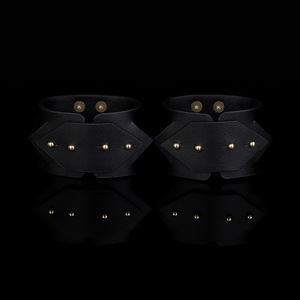 Genuine <b>Leather</b> SM <b>Handcuffs</b> Black Diamond Shape Bondage Restraints Adult Toys Couple Props - Product Image 2