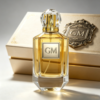 Vente en gros de flacons de parfum en verre de haute qualité, design simple, forme ronde et rectangulaire, 30 ml, 50 ml, 100 ml, avec bouchon doré et boîte.