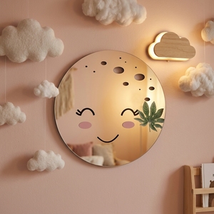 Miroir mural pour chambre d'<span class=keywords><strong>enfant</strong></span>, visage souriant rond, dessin animé mignon, décoration murale, miroir de vanité, décoration de la maison, enfants, filles, moderne - Product Image 2