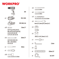 WORKPRO-Perceuse à percussion électrique 20V, sans balais, sans fil, rechargeable au lithium, 104 pièces