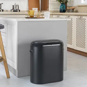 Kitchen Rectangular Metal Sensor Trash Can Touchless Auto Garbage Can 13 Gallon Smart Rubbish Bin