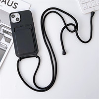 Dompet Crossbody Lanyard Case untuk iPhone 16 15 13 Pro Max 11 12 X XS Max 14 Plus Slot Kartu Silikon Lembut Tali Leher Penutup