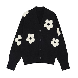 Maglione da donna stile Y2k autunno inverno <span class=keywords><strong>nero</strong></span> con scollo a V Jacquard floreale alla moda maglione lavorato a maglia Casual - Product Image 4