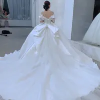 Vestido de noiva de cetim simples, personalizado de fábrica, vintage, confortável, para mulheres, vestido de noiva branco
