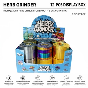 Manual 50mm <b>Herb</b> Grinder 12 Pcs Display <b>Box</b> Round Zinc Alloy Magnetic Lid Sharp Teeth Colorful Design for Dry <b>Herb</b> Grinding - Product Image 1