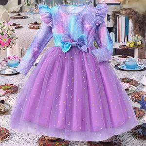 Nuevo Vestido de Fiesta para Niñas, Verano, Cuello Redondo, Manga Larga, Estilo Princesa, Línea A, Encaje con Flores, Ecológico, ODM, Poliéster, Largo hasta la Rodilla - Product Image 2