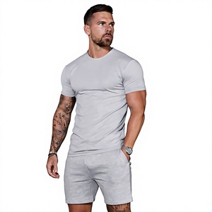 Camiseta de Manga Corta para Hombre, Corte Ajustado, Cuello Redondo, Color Gris Sólido, Algodón Jersey, Informal, Transpirable, Diseño Liso Teñido - Product Image 6