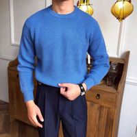 Pull en tricot côtelé 5GG pour homme, style décontracté, grande taille, mélange de coton et de laine, chaud, pour l'hiver