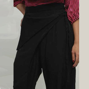 Pantalon décontracté taille haute à design enveloppant, coupe régulière, en tissu léger, pour adulte - Product Image 1
