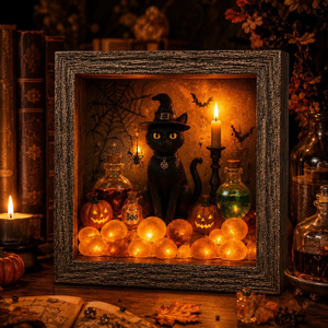 Cross-border Bestseller DIY Wooden Modern Minimalist Halloween Shadow Box &amp; Night-Light Kit - Product Image 3