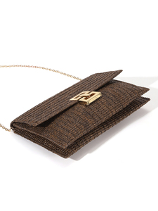 Bell Luxury Straw Woven <b>Envelope</b> Clutch Bag for Casual Vacation Style Crossbody Women Brown Wholesale Beach 5A Designer Bags - Product Image 6